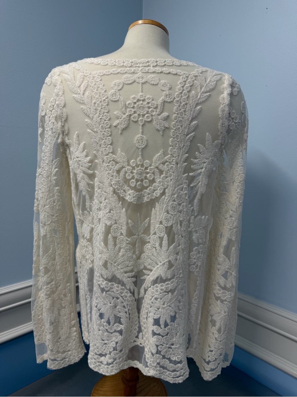 Ivory heavy Lace Long Sleeve Crochet Top - Picture 4 of 10